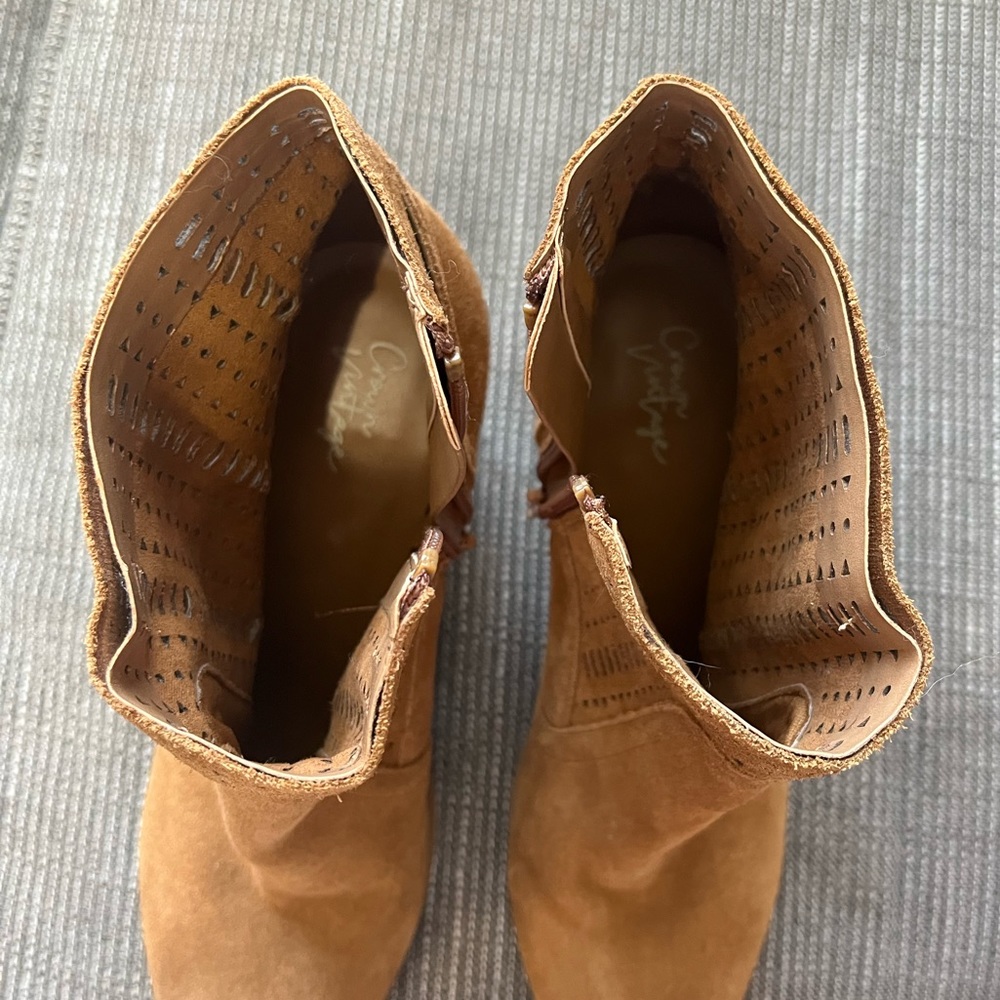 Crown Vintage | Tan Brown Suede Taudia Bootie, Ankle Boots - Picture 7 of 10